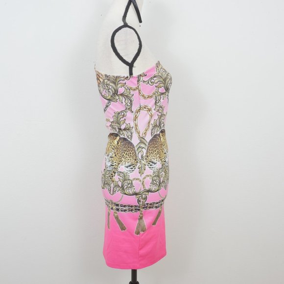 Symphony One Shoulder Pink Gold Baroque Leopard Graphic Size Medium Dress - Picture 8 of 11